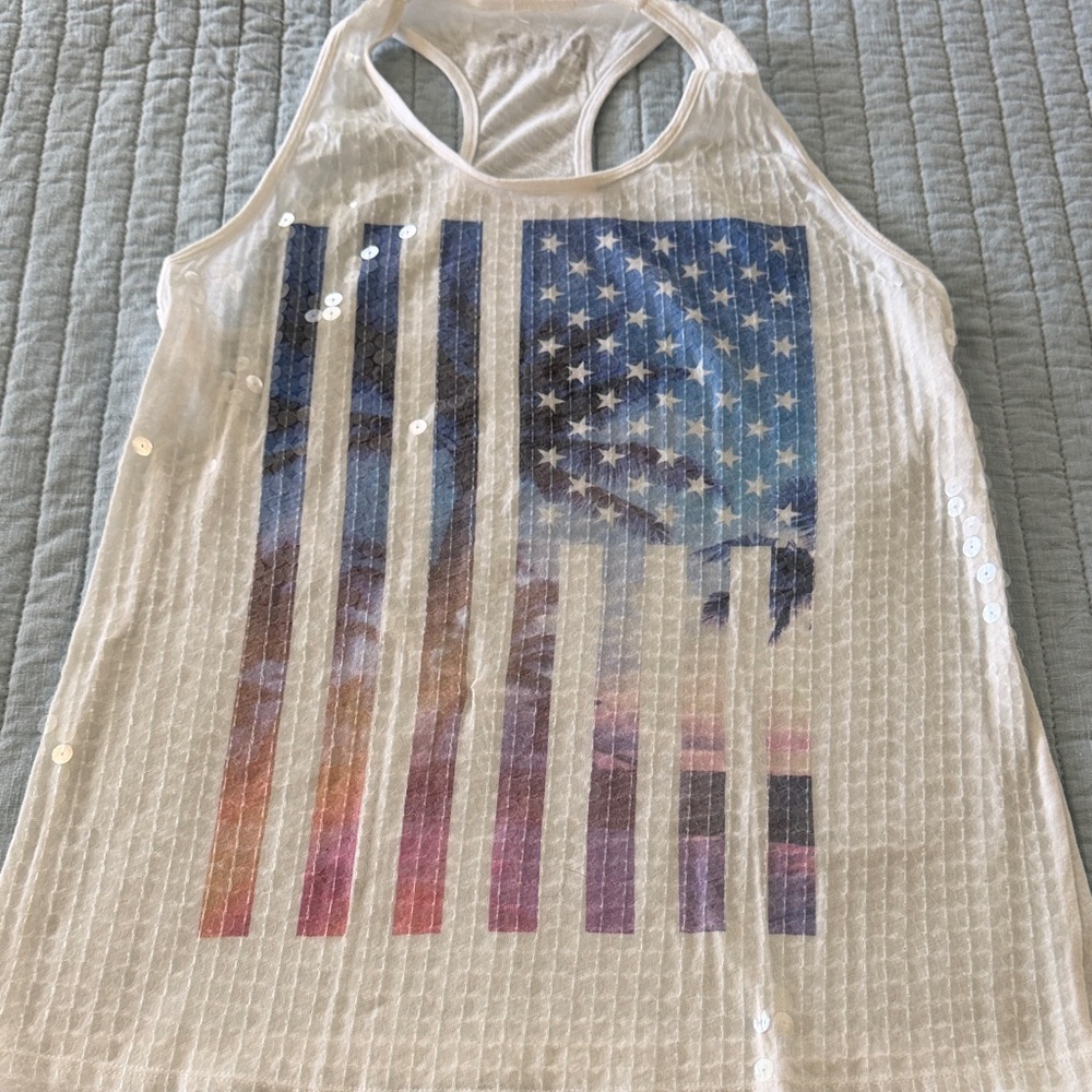 PINK Victoria's Secret White Racerback Tank with Blue and Pink Gradient Flag